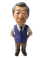 AI generated 3d style illustration of asia old man in office worker uniform, with bored, he is Shrug, isolated on transparent background png