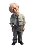 AI generated 3d style illustration of asia old man in office worker uniform, he is exhosted, isolated on transparent background png