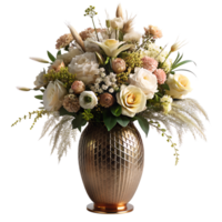 ai generiert elegant dekoriert Blumen vereinbart worden im modern Luxus Vase, isoliert auf transparent Hintergrund png