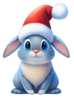 ai généré mignonne lapin portant une Père Noël claus chapeau sur transparent Contexte png