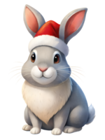 AI generated Cute rabbit wearing a Santa Claus hat on transparent background png