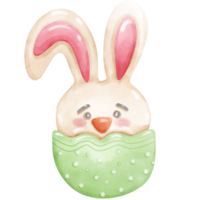 Little bunny in green egg Easter watercolor png