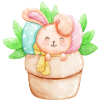 Cute bunny with two egg in basket watercolor png
