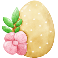 Yellow egg with pink flower Easter watercolor png