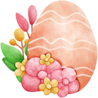 Cute brown egg with pink flower Easter watercolor png