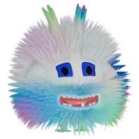 3D monster fluffy colorful white blue png