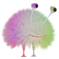 3D monster fluffy colorful green pink png