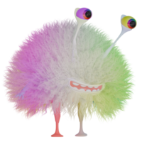 3d monster fluffig färgrik grön rosa png