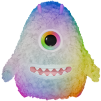3D monster one eyed cute colorful blue yellow png