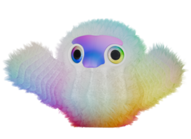 3D monster bird fluffy colorful blue yellow png