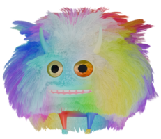 3D monster plush colorful blue yellow png