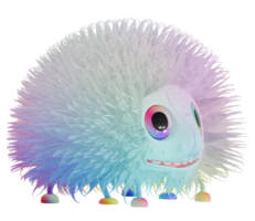 3d monstro fofo colorida azul branco png