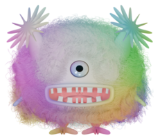 3d monster ett ögon fluffig vit rosa png