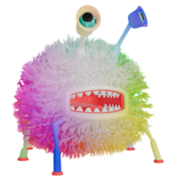 3D monster fluffy colorful pink green png