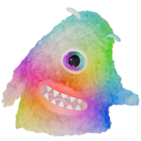 3D monster one eyed cute colorful pink blue png