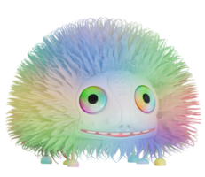 3d monster pluizig kleurrijk groen geel png