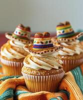 AI generated Mexican cupcakes with sombrero. photo