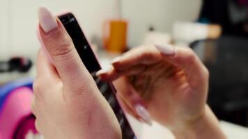 Full HD footage of young angry woman scrolling social media on mobile phone video