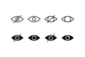 See and unsee eye icon set collection vector design outline and silhouette