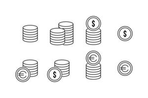 coin icon set collection money line vector design template