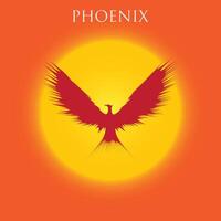 Illustration Of Phoenix Firebird Rising Into Sky In Rays Of Setting Sun vector