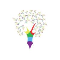 Creative Colorful Tree Shape Logo Design With Logo Elements Of Butterfly And Colorful Stem For Autism Awareness vector