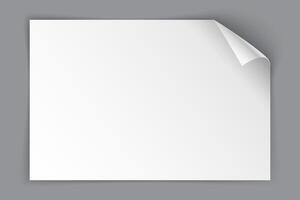 White paper sheet with bending top right corner isolated on grey background. Vector illustration