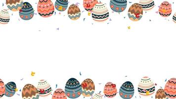 Easter decoration frame background elements invitation card design. coloful eggs and confetti vector