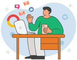 Man working on social media vector