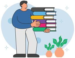 hombre participación libros en biblioteca vector