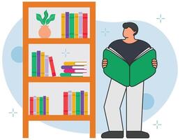 Man reading book in library vector