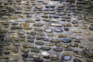 Old wet cobblestone floor photo