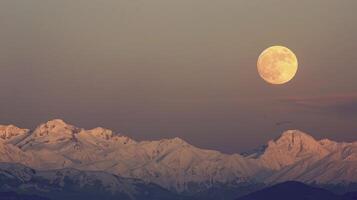 AI generated The moon above snowcapped mountains. photo