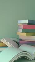 AI generated Colorful books on a light green background photo