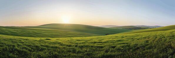 AI generated Embracing Spring Serenity, A Landscape Graced by Lush Green Fields and the Natural Beauty of the Season Gradient photo