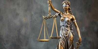 AI generated Justice Embodied. Lady Justice Statue with Scales of Justice, Symbolizing Legal Integrity and Fairness. photo