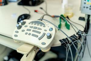 Diagnostic equipment in medical room. Therapeutic and diagnostic rooms with medical equipment. Selective focus. Closeup. photo