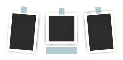 Black empty Photo Frame Mockups set. Blank realistic vector scrapbook. Photography album template. Image for memory