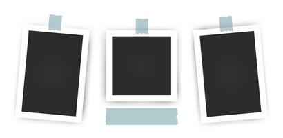 Black empty Photo Frame Mockups set. Blank realistic vector scrapbook. Photography album template. Image for memory