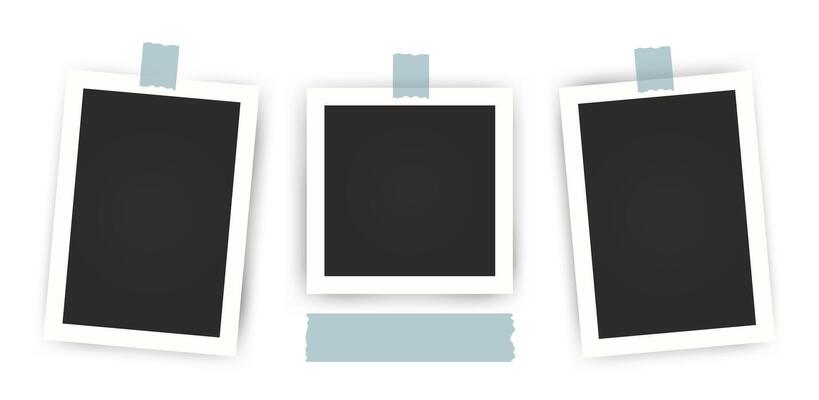 Black empty Photo Frame Mockups set. Blank realistic vector scrapbook. Photography album template. Image for memory