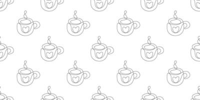 One line style Cup of coffee Seamless Pattern. Abstract creative food in minimalism design. Minimalist Hand drawn outline Mug of tea or drink vector illustration