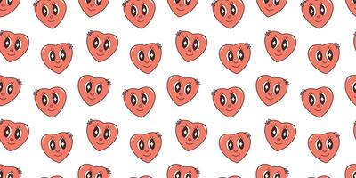 Groovy Hearts Seamless Pattern. Psychedelic Valentine Background in 1970s-1980s Hippie Retro Style for Print on Textile, Wrapping Paper, Web Design and Social Media. Shape with eyes vector