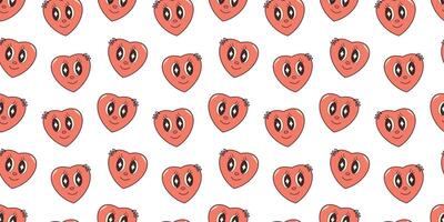 Groovy Hearts Seamless Pattern. Psychedelic Valentine Background in 1970s-1980s Hippie Retro Style for Print on Textile, Wrapping Paper, Web Design and Social Media. Shape with eyes vector