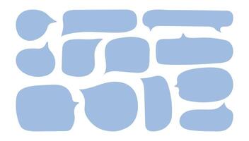 Speech bubbles in doodle minimalist style. Cloud textbox set. Hand drawn blue text comment box collection vector