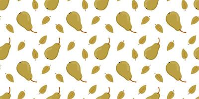 Seamless Pattern of Pears and Leaves. Spring or autumn design of fruit vector