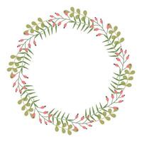 Round Hand drawn floral frame or springtime border with place text, quote or logo in flat style. Doodle spring Wreath made of pink flowers and Leaves in circle. Minimalist botanical element branches vector
