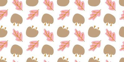Abstract Seamless Patterns with natural colorful shapes Leaves and Flowers on white background. Trendy hand drawn illustration in flat style for wrapping paper, textile print, wallpaper vector
