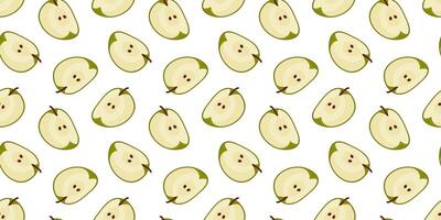 Apples slice Seamless Pattern. Cartoon beautiful vector fruit illustration. Summer bright organic nature vegan food suitable for wallpaper, textile