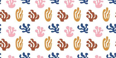 Matisse inspired modern abstract organic algae Seamless pattern in pastel colors. Vector underwater plants and Corals shapes. Background with hand drawn leaves silhouettes