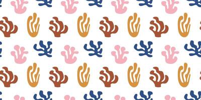 Matisse inspired modern abstract organic algae Seamless pattern in pastel colors. Vector underwater plants and Corals shapes. Background with hand drawn leaves silhouettes